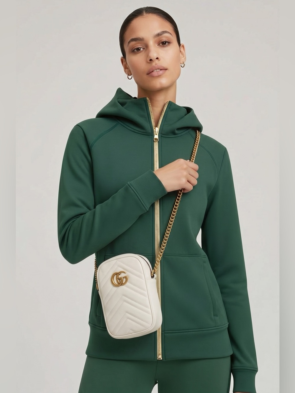 Gucci Cream Quilted Chevron Mini Crossbody with Gold GG